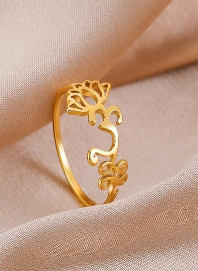 UNIFT Lotus Flower Om Ring For Women Stainless Steel Dainty Om Aum Ohm Symbol Ring Yoga Jewelry Inspirational Gift (8, gold) - Image 5